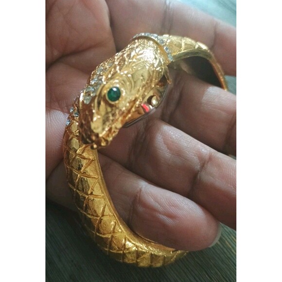 KJL Snake Cuff Hidden Watch Kenneth Jay Lane Gold Tone Rhinestone Vintage main image 6